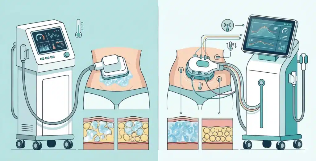 comparaison entre une machine de cryolipolyse en institut et un système médical avec contrôle de température